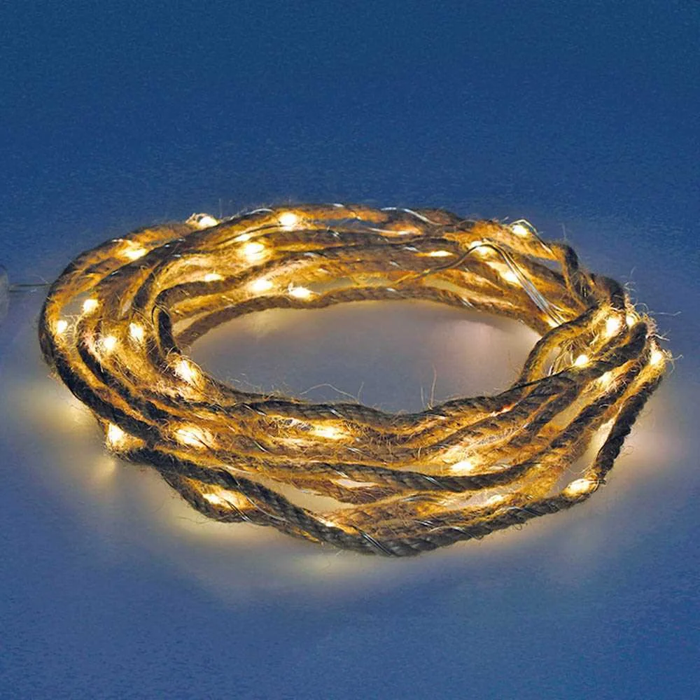 Corda Natural Decorativa Com 30 Micro Leds 5m