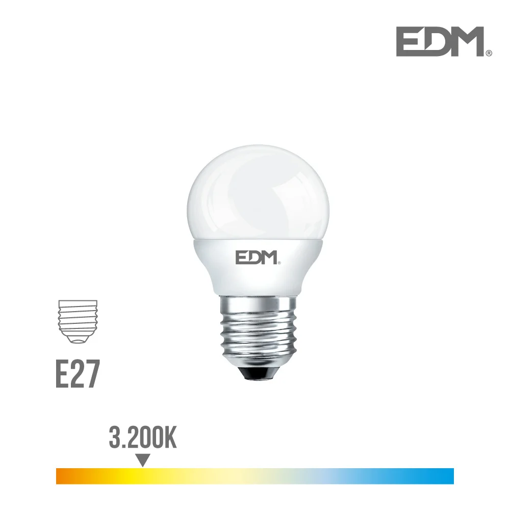Lâmpada Esférica LED E27 7w 600lm 3200k Luz Quente Ø4,5x8,2cm Edm