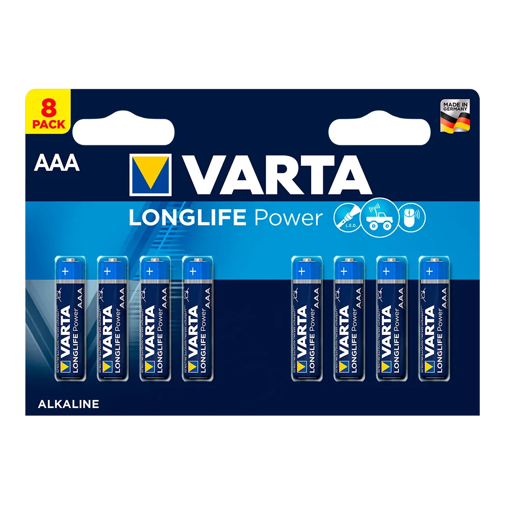 Pilha Varta Longlife Power AAA - Lr03 (Blíster 8 Unid.) Ø10,5x44,5mm
