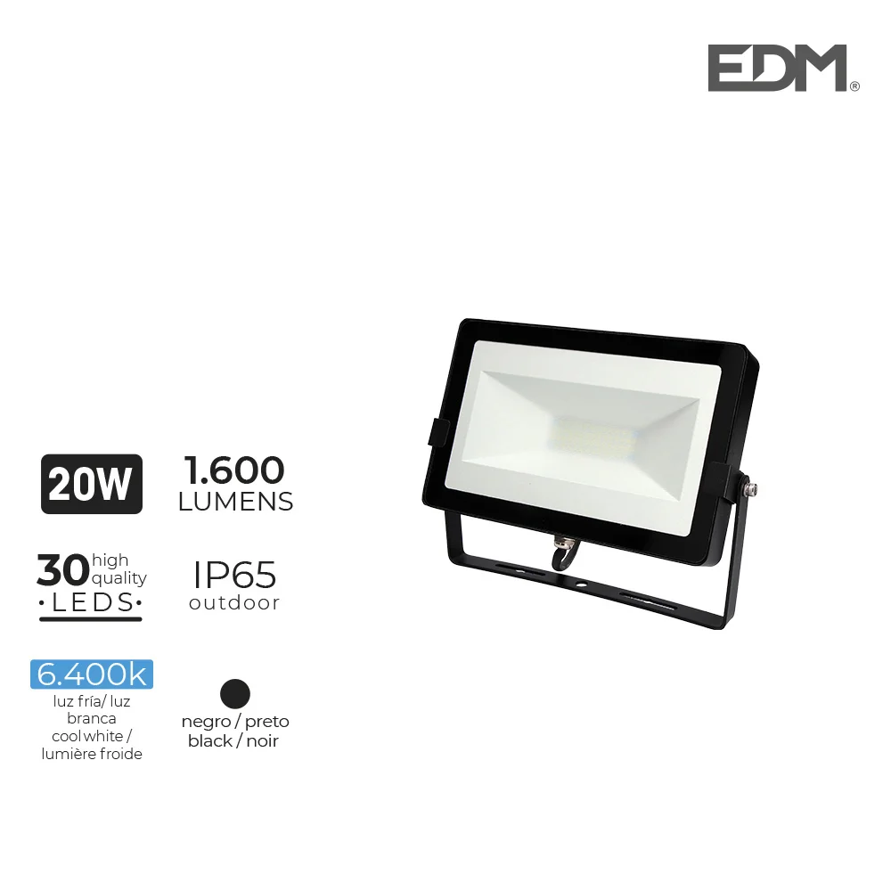 Foco Led  20w 6400k 1600 Lumens Preto