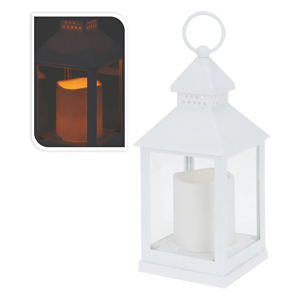 Farol Lanterna LED com Vela Branco 23cm