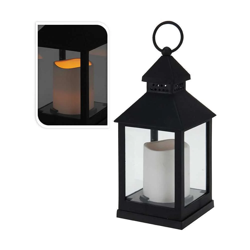 Lanterna Decorativa LED com Vela Preto 10.5x10.5x23cm