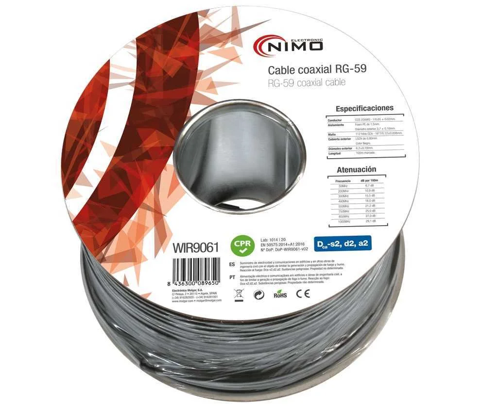 Cable Coaxial Rg59 75 Ohm, Carrete 100m Negro