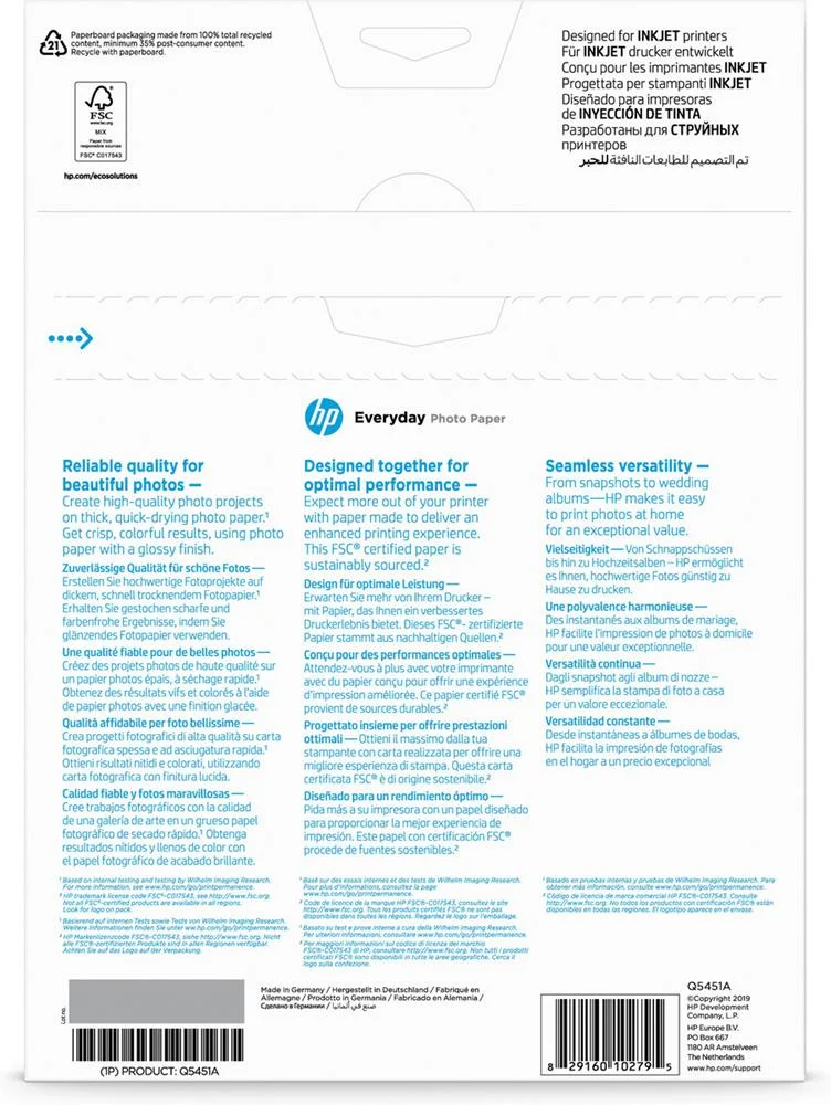 Fotopapier Hp A4 25 Stück 170g/M2 Glänzend