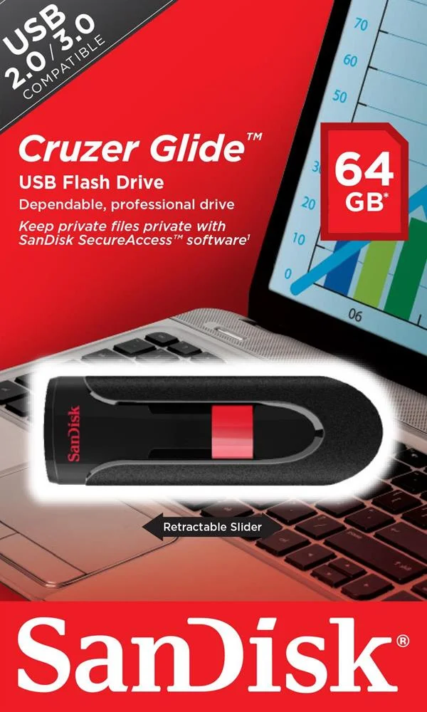 Sandisk Cruzer Glide Usb Flash Drive 64 Gb Usb Type-A 2.0 Black  Red