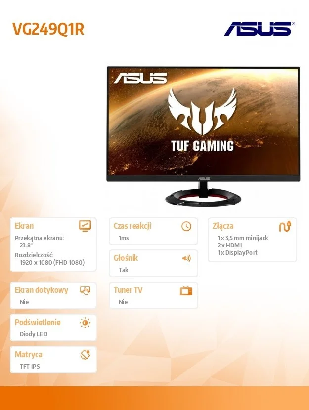 Asus Tuf Gaming Vg249q1r 60.5cm (16:9) Fhd Hdmi Dp