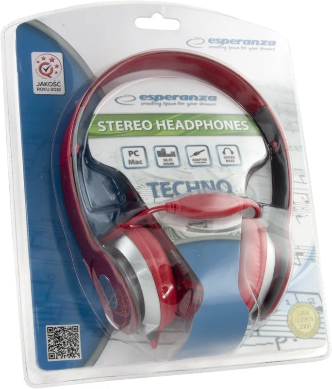 Auscultadores Techno C/ Fios Stereo Vermelho - Esperanza