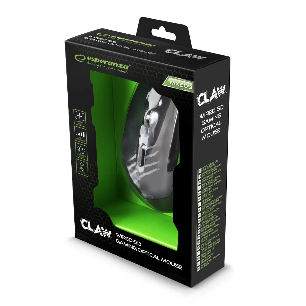 Rato Óptico Gaming Preto e Verde Esperanza Egm209g