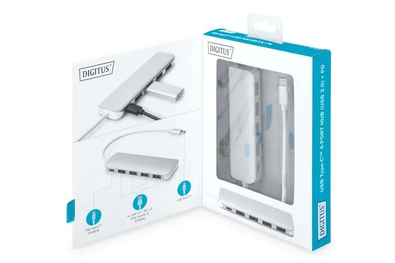 Digitus Usb-C-Hub  4-Port 3.0->4xa3.0 1xc  Intgr.Kabel  Weiß