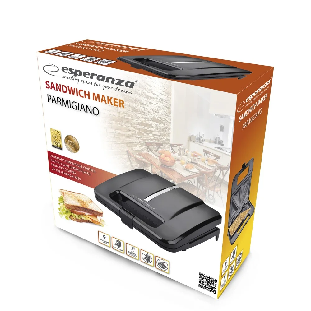 Esperanza Sandwich Maker 1000w Parmigiano Black