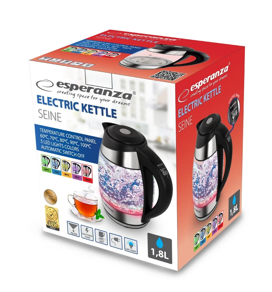 Esperanza Hervidor Eléctrico 1,7 L Negro, 2200w