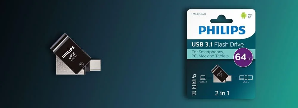 Philips 2 em 1 Preto 64 GB OTG USB C USB.
