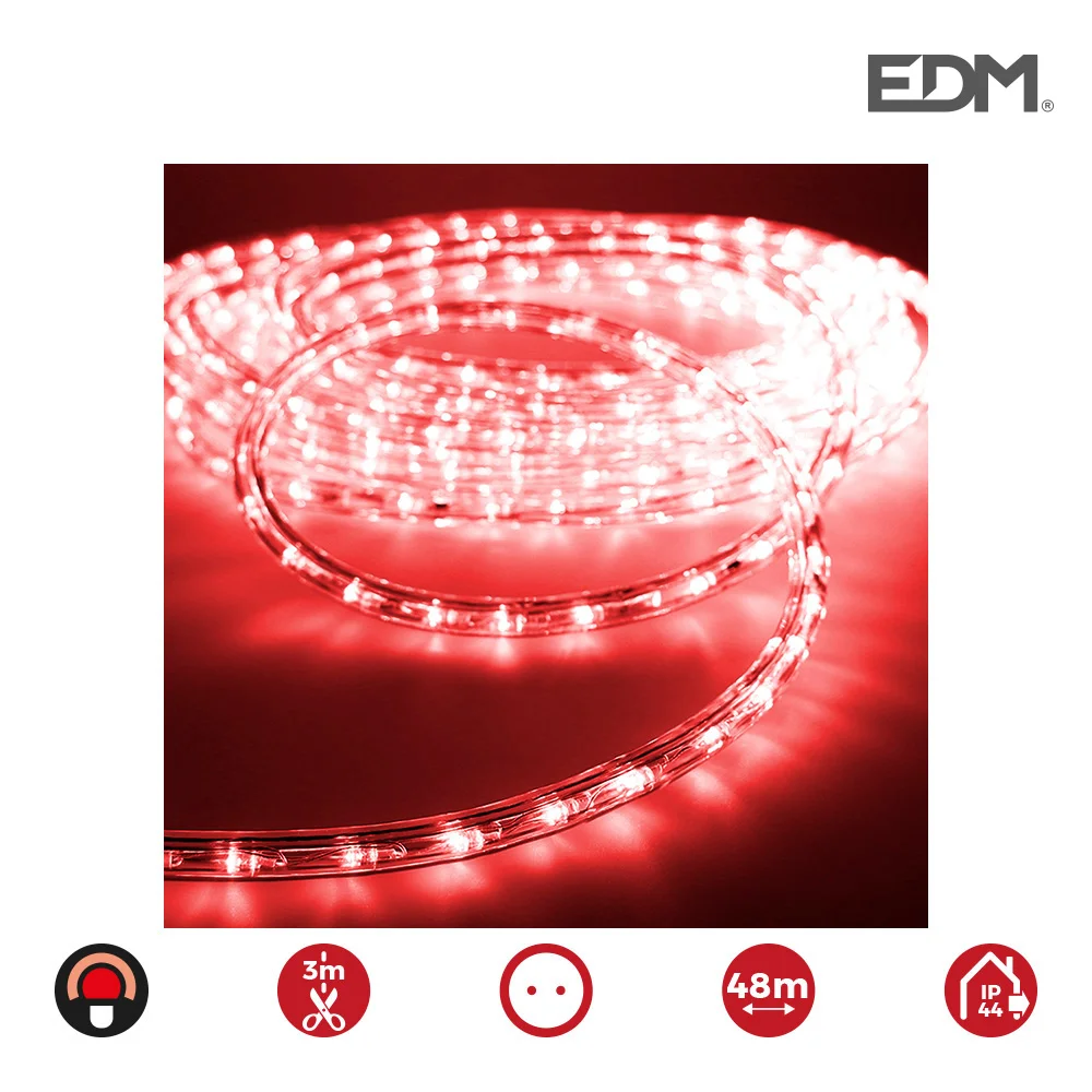 Tubo Flexiled Vermelho 36 Leds/M 2 Vias Multifunções Ip44 Edm. 48m Preço Por Metro