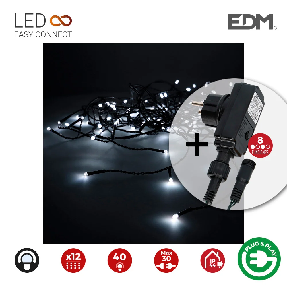 Cortina Icicle com Programador Easy-Connect Branco Frio 12 Faixas 40 Leds Ip44 2x0,5m Edm
