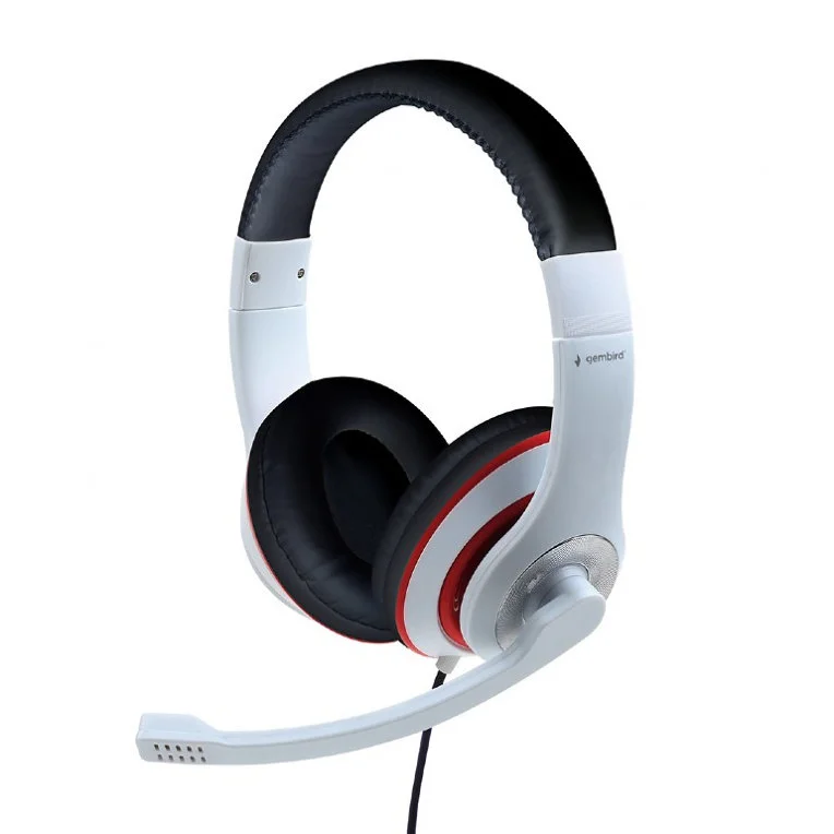 Auscultadores Gembird Mhs-03-Wtrdbk Stereo Gaming White And Black With Red Ring