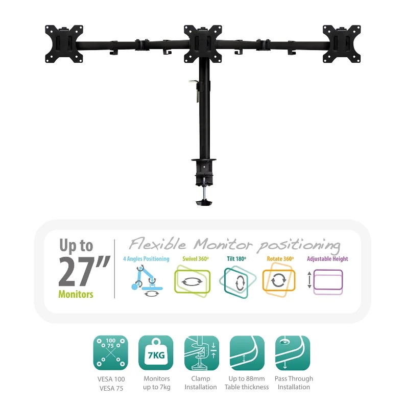 Ewent - Triple Monitor Desk Mount - Up To 27" / 7.