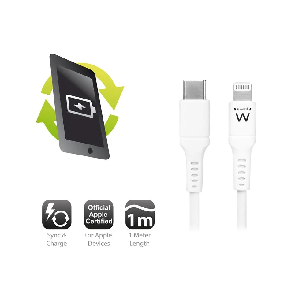 Ewent Cabo Lightning/ Usb-C 1mt Mfi White