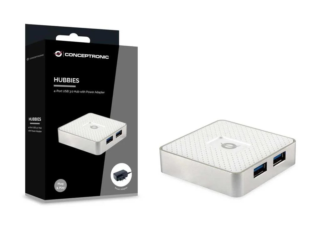 Hubbies 4 -Port Usb 3.0 Hub Con Adaptador de Pote.