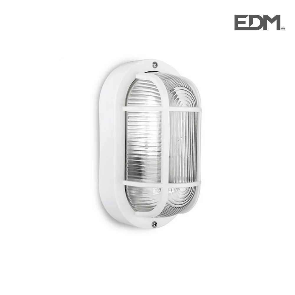 Aplique Olho de Boi Oval Ip54 Cor Branco 1xe27 40w 11,4x20,2x10cm Modelo Tarragona. Edm