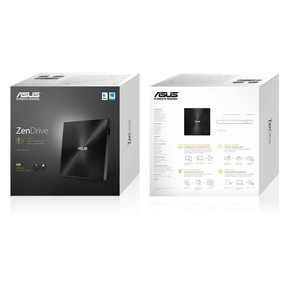 Asus Zendrive U9m Optical Disc Drive Dvd&plusmn;rw Black