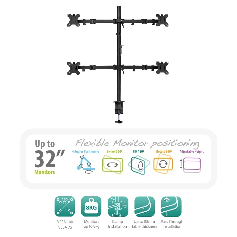 Suporte de Mesa Quádruplo p/ Monitor 32Kg 32"