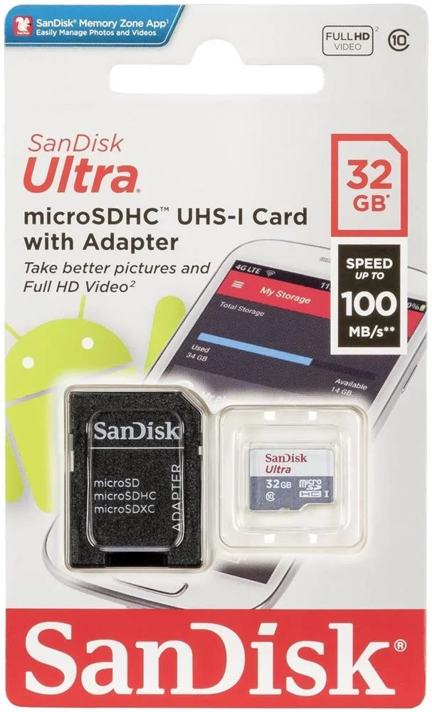 Cartão de Memória Micro Sd com Adaptador Sandisk Sdsqunr-032g-Gn3ma C10 32 Gb 