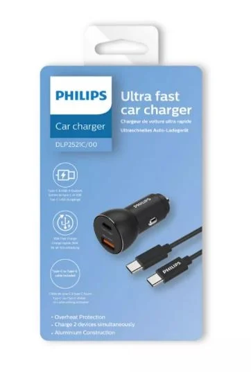 Carregador Isqueiro Duplo P/ Carro 36w Preto - Philips