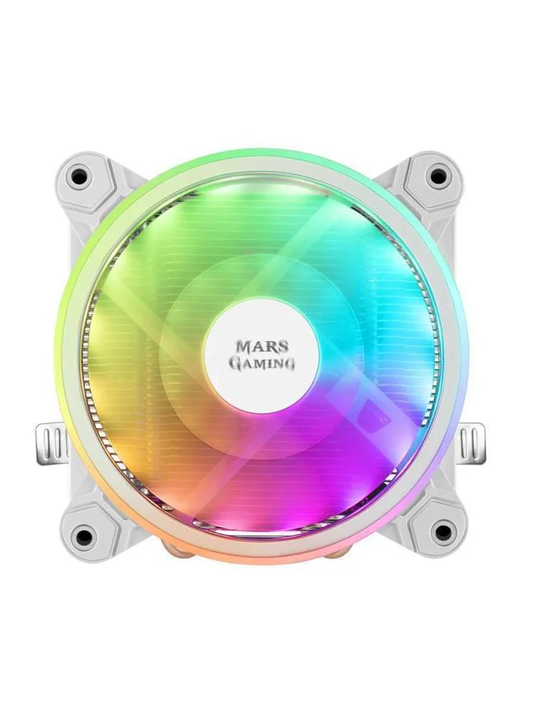 Cooler Mars Gaming Mcpu220 CPU Cooler, Argb 12cm Pwm Fan, 4x Heatpipe, 140w, White