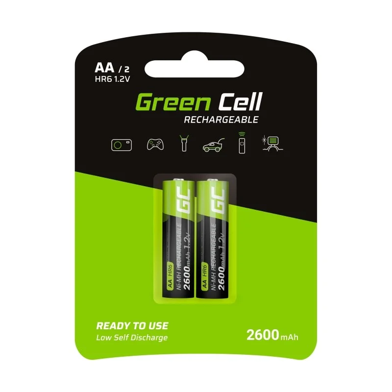 Green Cell Rechargeable Batteries 2x AA Hr6 2600mah