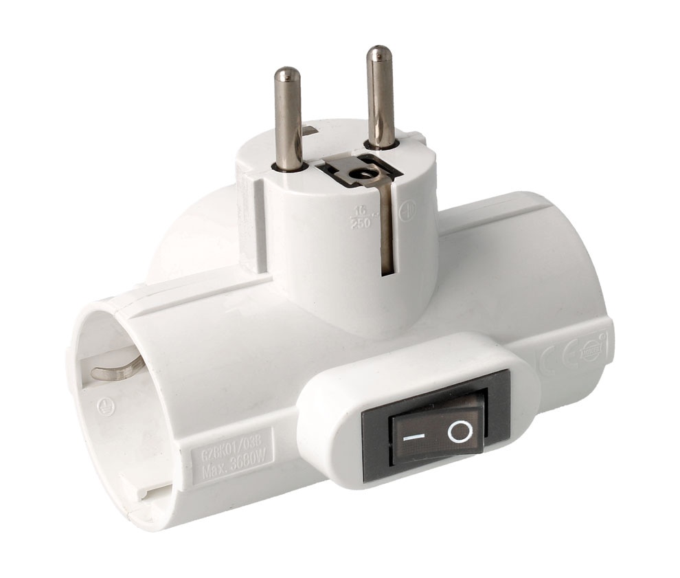 Adaptador Tomada C/ Interruptor e 3 Saídas Schuko