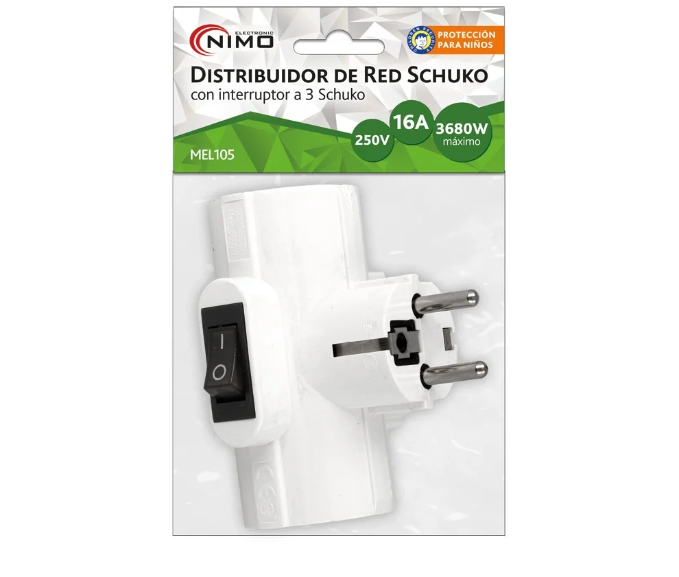 Adaptador Tomada C/ Interruptor e 3 Saídas Schuko