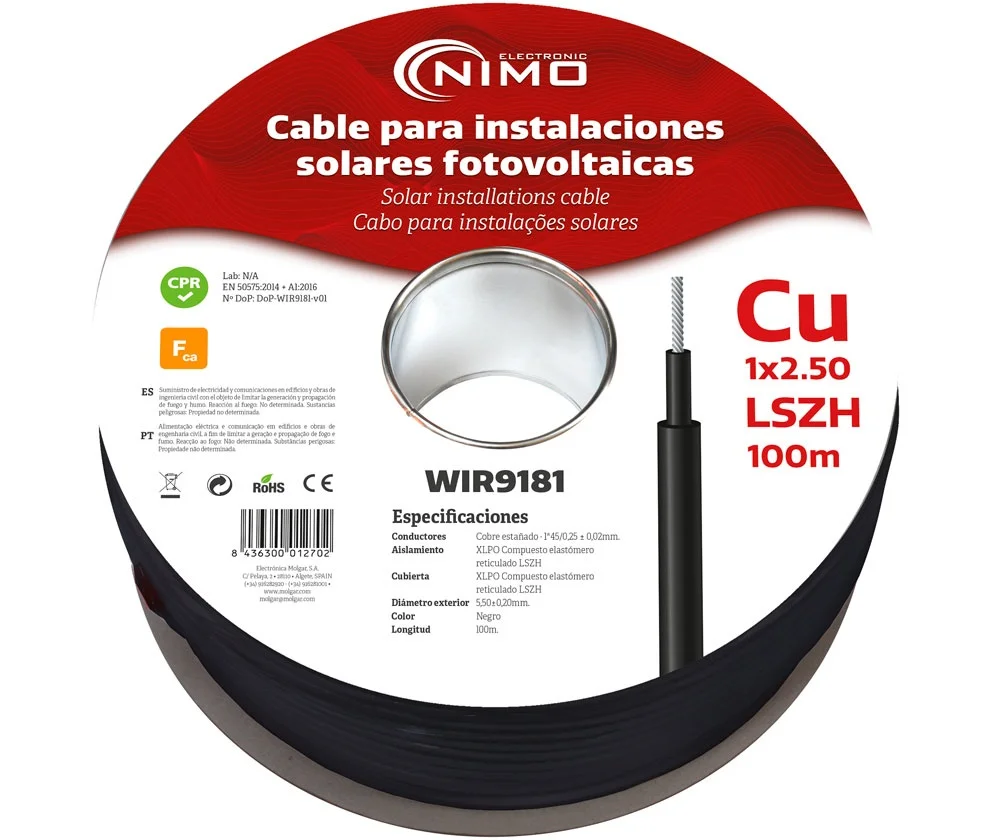 Bobine Cabo Sistemas Fotovoltaicos Cobre 1x 2,5mm²