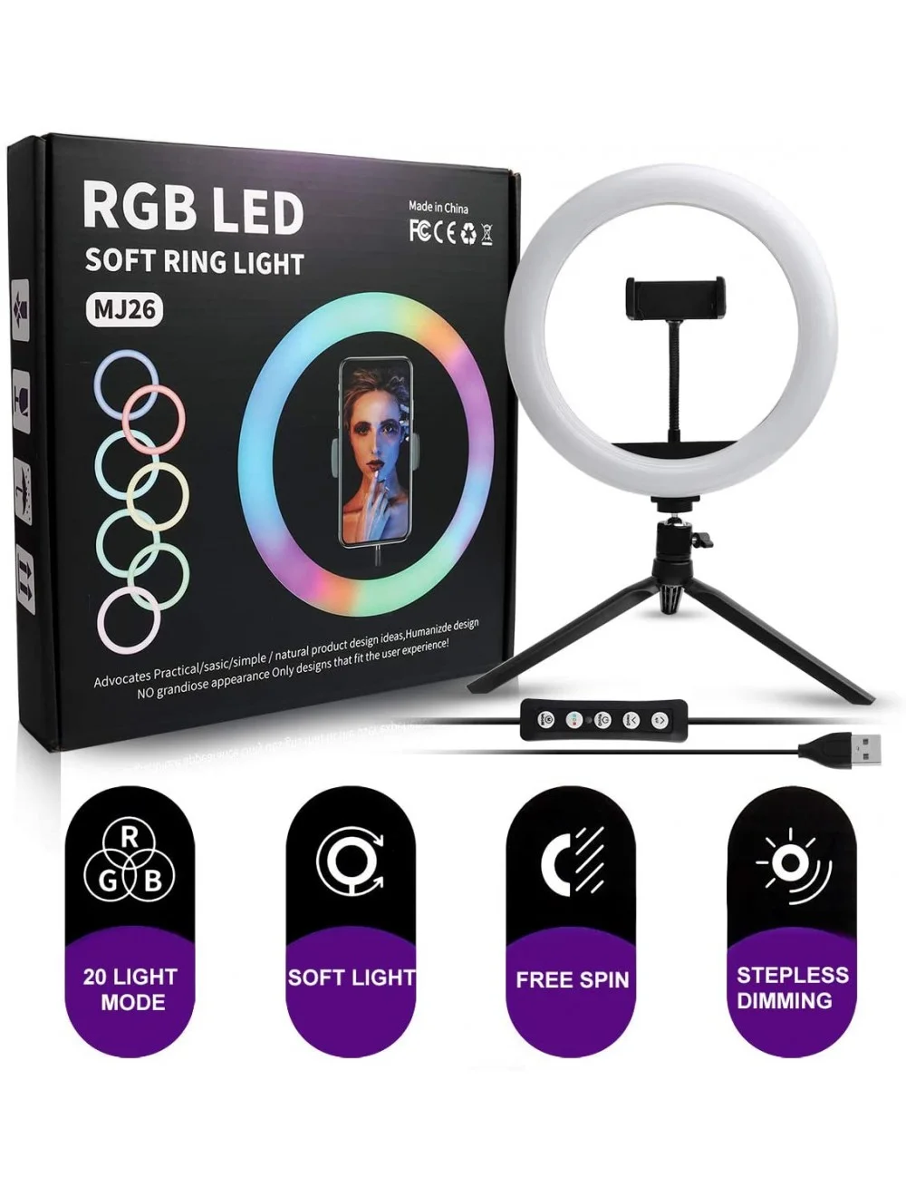 Ring Light Rgb Led 26cm Anel De Iluminação+tripé