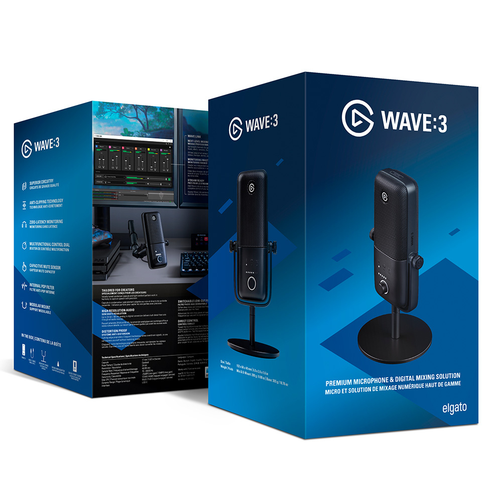 Elgato Wave 3 Negro Micrófono de Superficie para Mesa