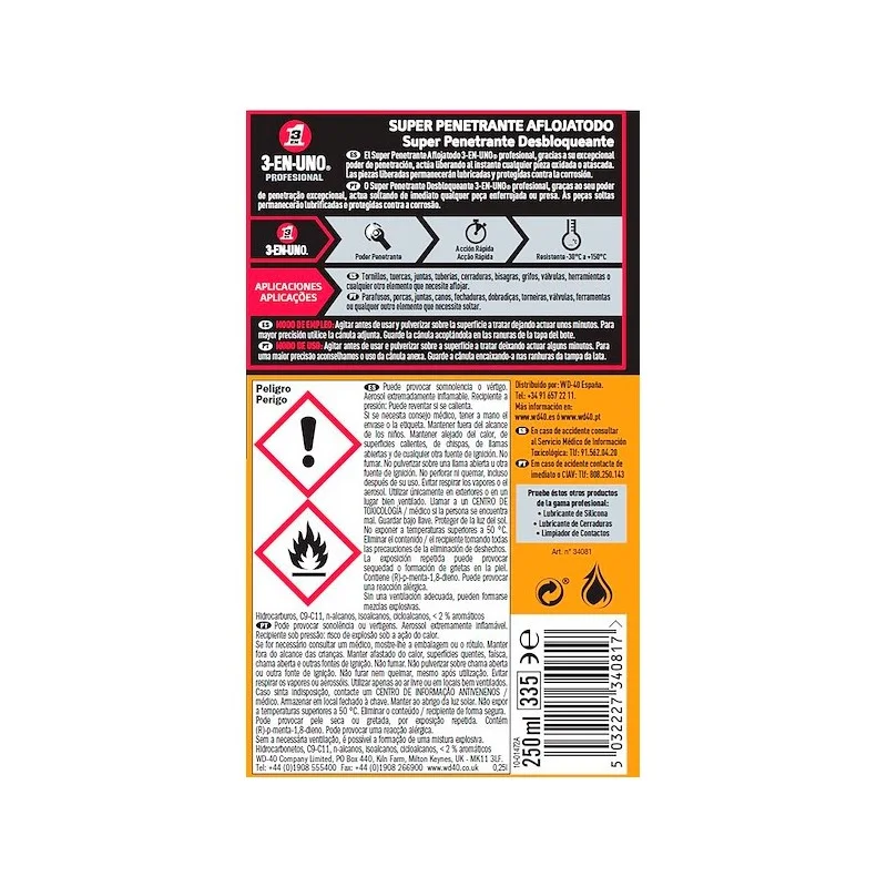 Spray Super Penetrante Desbloqueante 250ml 3 em 1