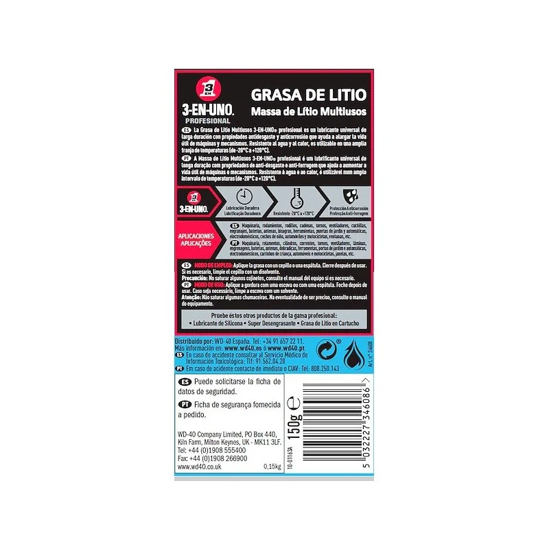 Tubo de Graxa de Lítio Multiusos 150g 3 em 1