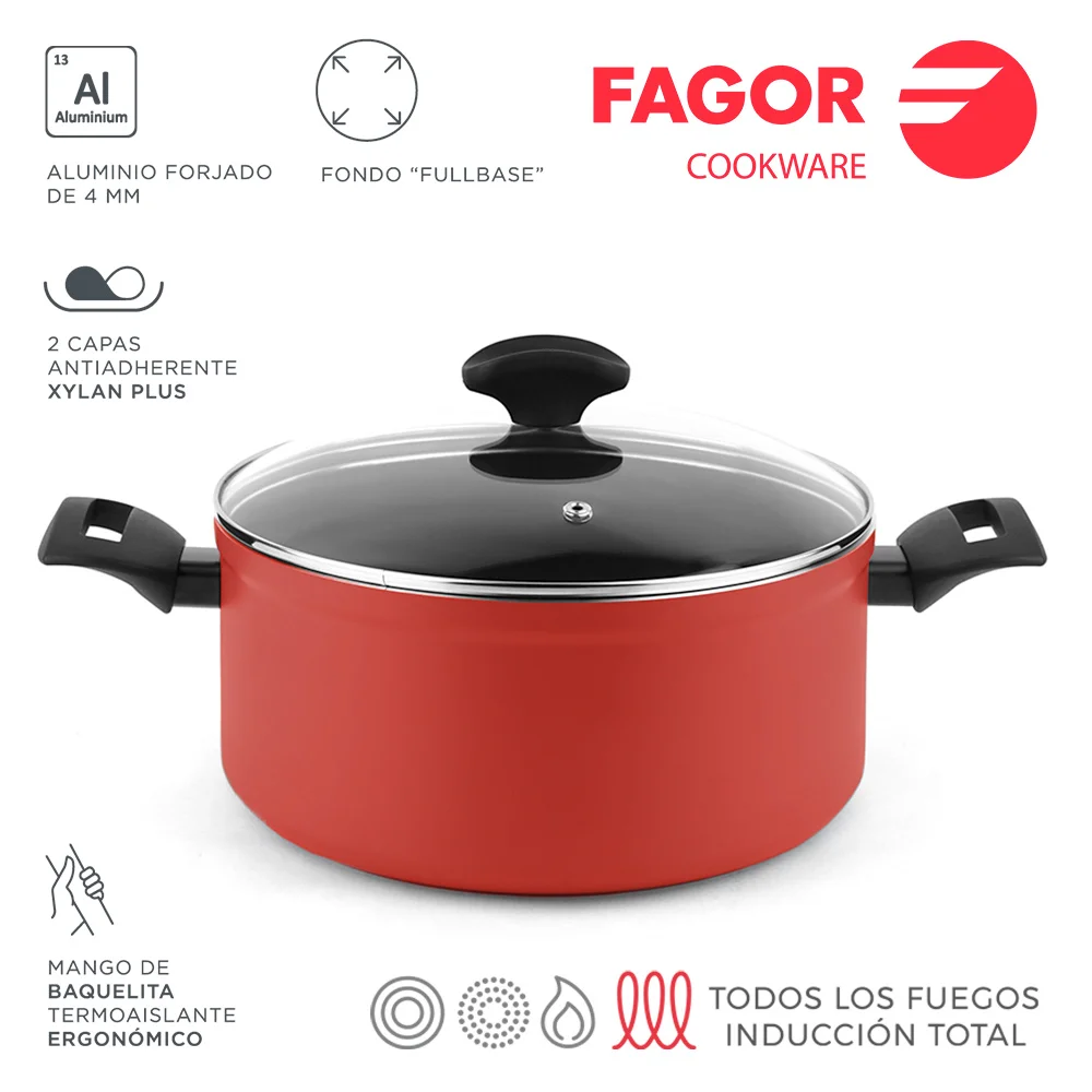 Panela Máxima + Tampa Ø 24cm Vermelha Alumínio 300