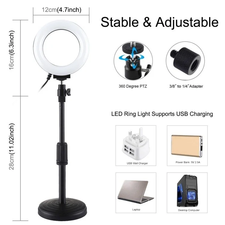 Ring Light LED 4,7" 12cm Dimável com Suporte