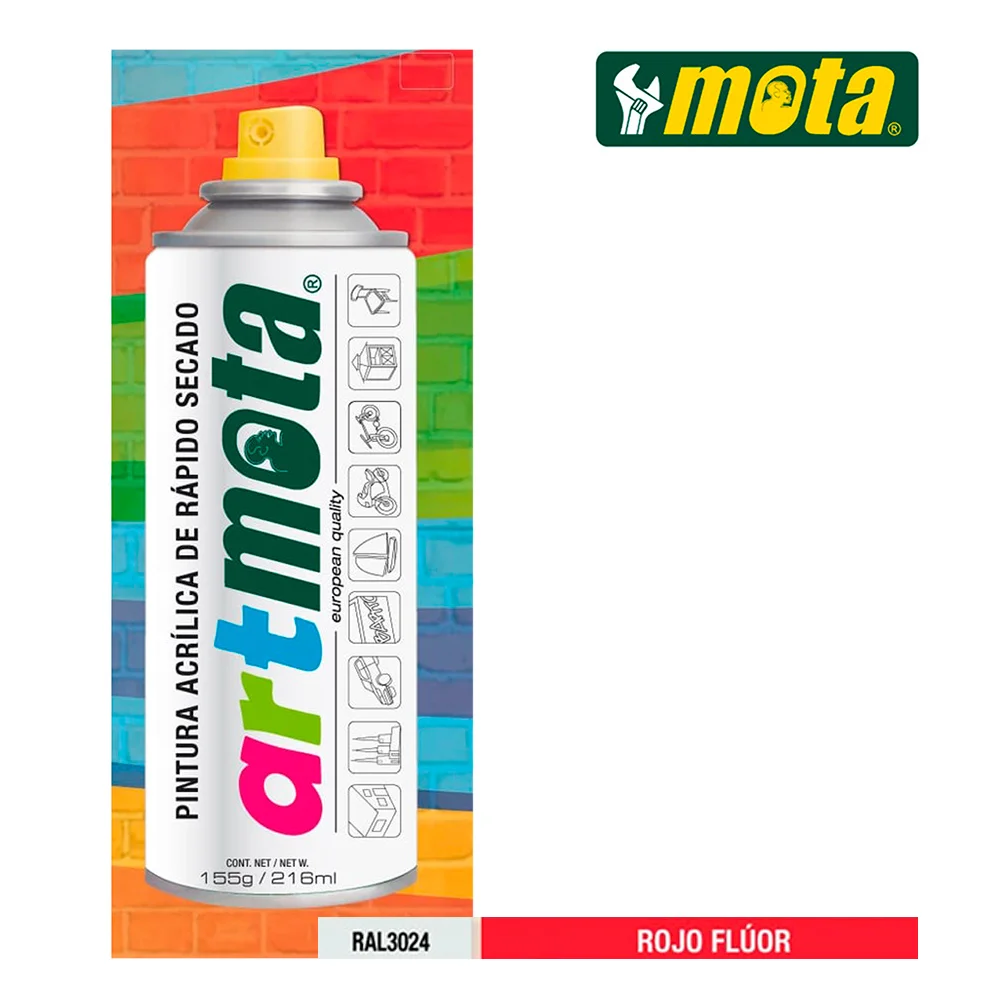 Spray Vermelho Fluorescente Ral3024 216ml Mota