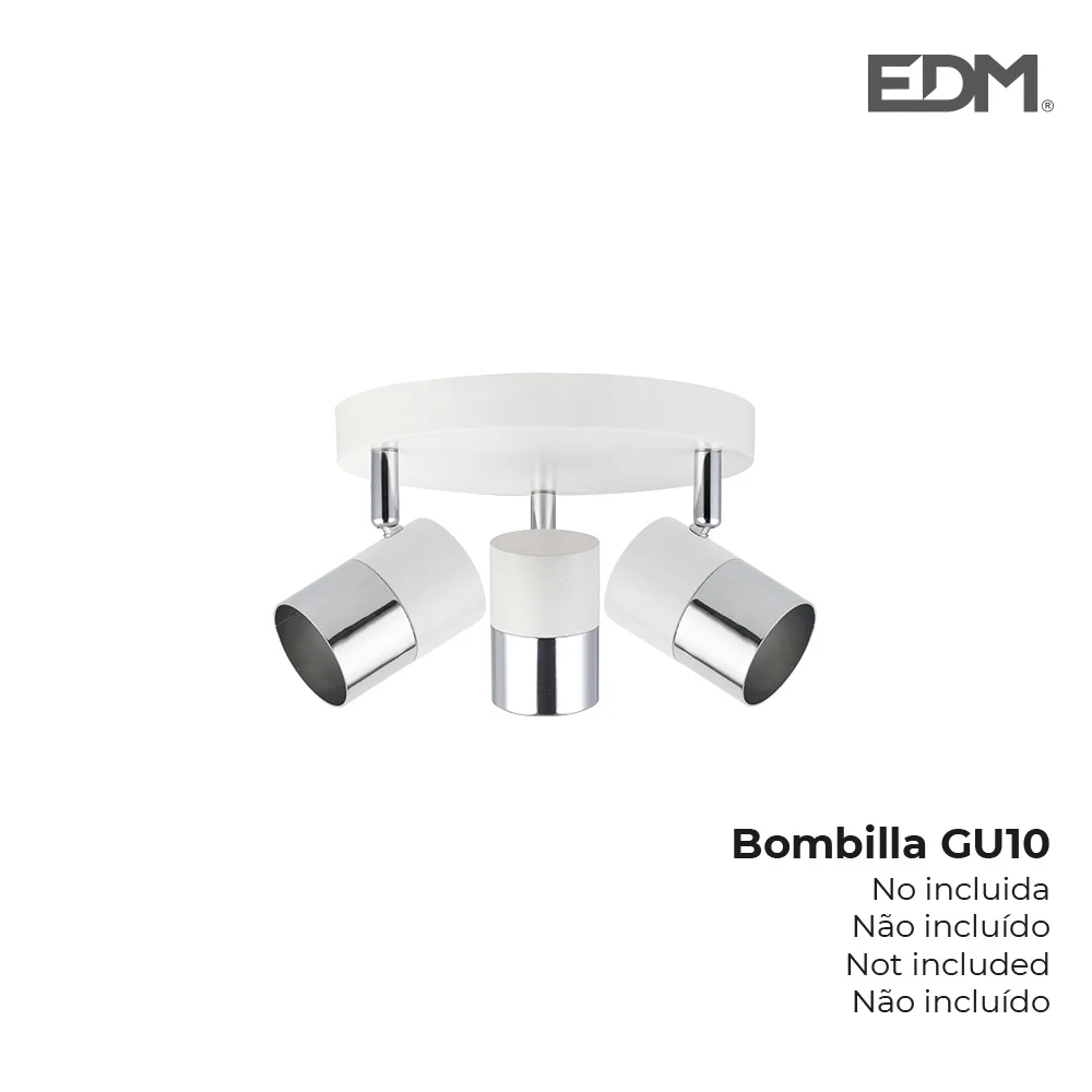 Foco 3 Lâmpadas Branco Osso + Prata Moon Edm