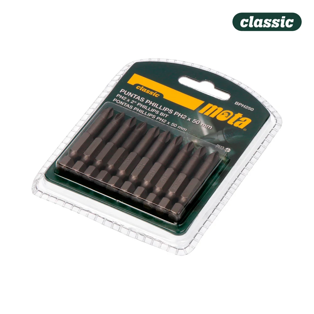 Pack 10 Pontas Bit Ph 2x50mm 1/4" Aço Bph250 Mota