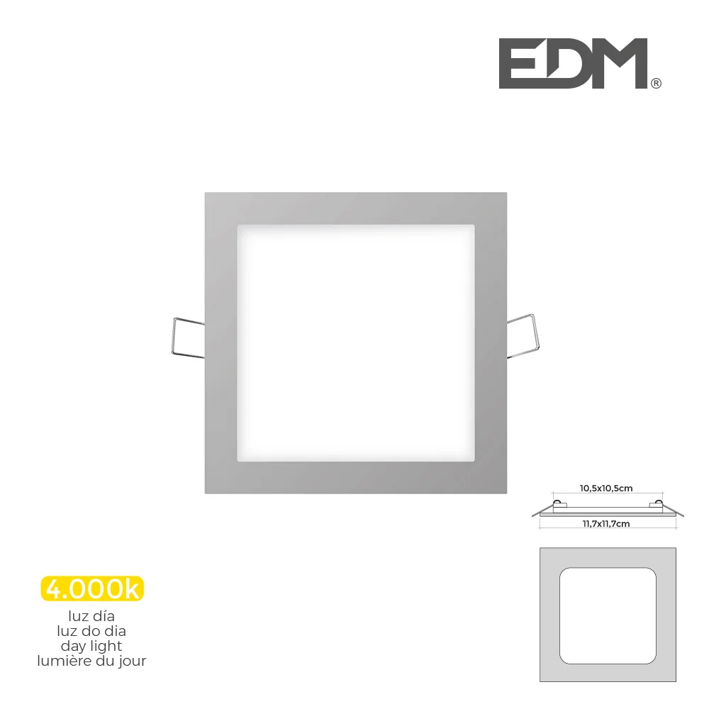 Mini Downlight LED Quadrado de Encastrar 6w 4000k Luz Dia Cor Cromado 11,7x11,7cm Edm