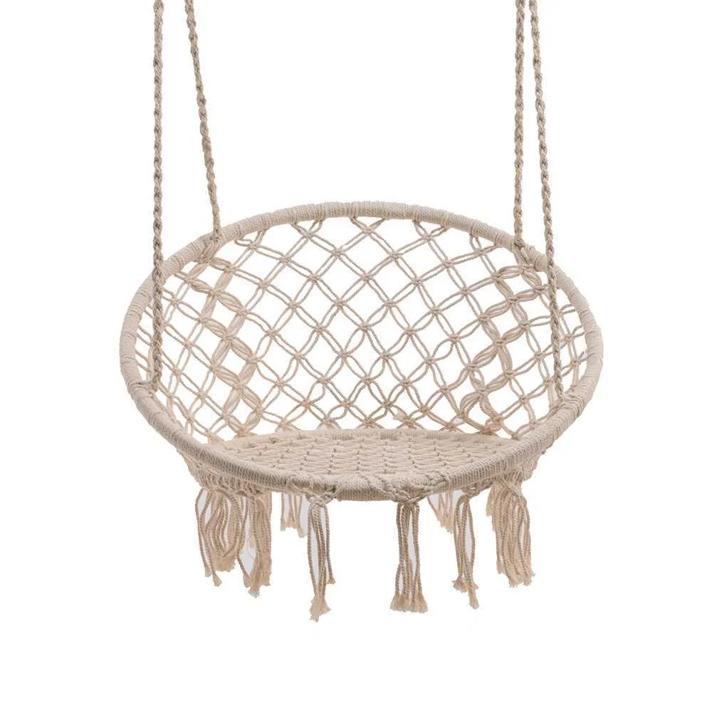 Cadeira Baloiço Modelo Bali Algodão com Franjas Ø82x123cm Cor Creme