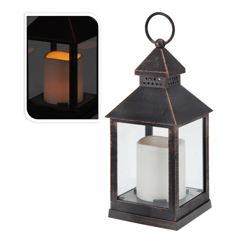 Farol Lanterna Led Com Vela Bronze