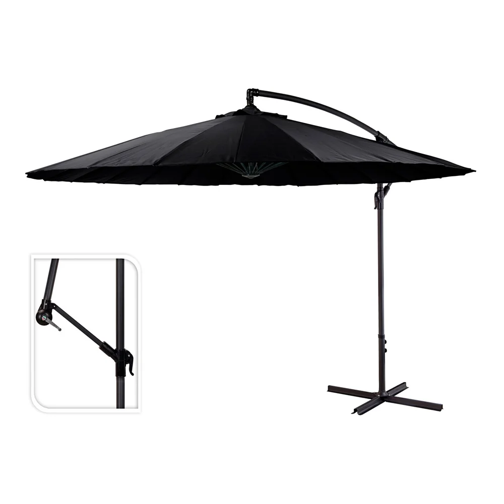 Parasol Excêntrico 300cm Preto Corpo Aluminio