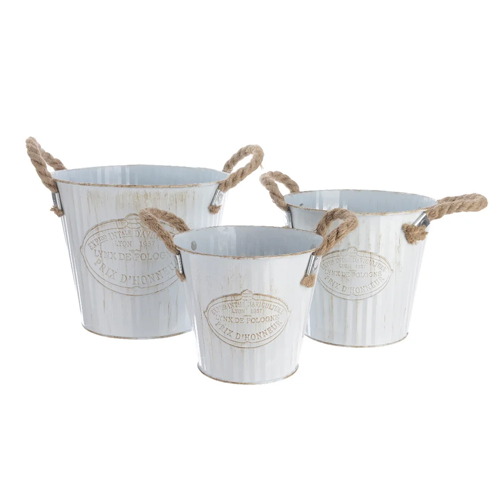 Balde de Zinco com Alça de Corda Set de 3 Unid
