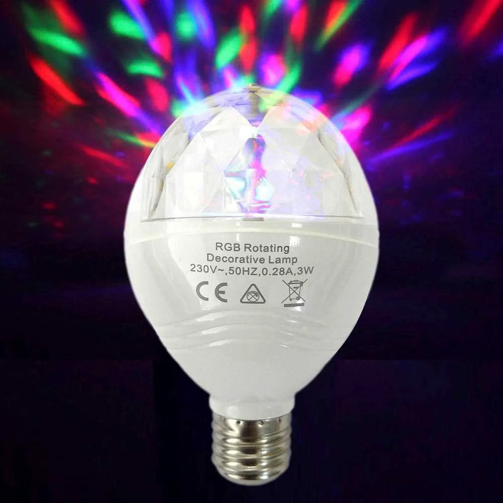 Lampada Discoteca LED RGB E27 3w Rotação Multicol.