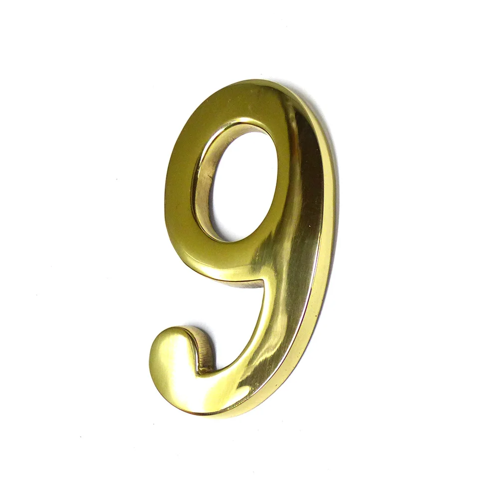 Numero 9 Latão Polido 10Cm Fixação Invisivel