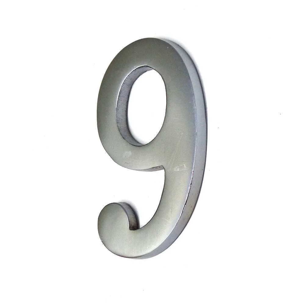 Numero 9 Niquel Mate 10Cm Fixação Invisivel