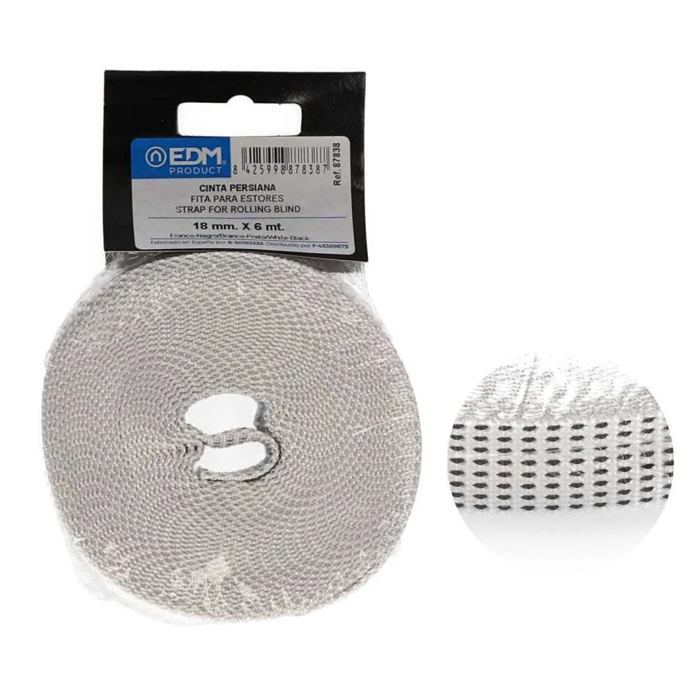 Fita para Estores Mini 18mm X 6m Branca/Preta Edm